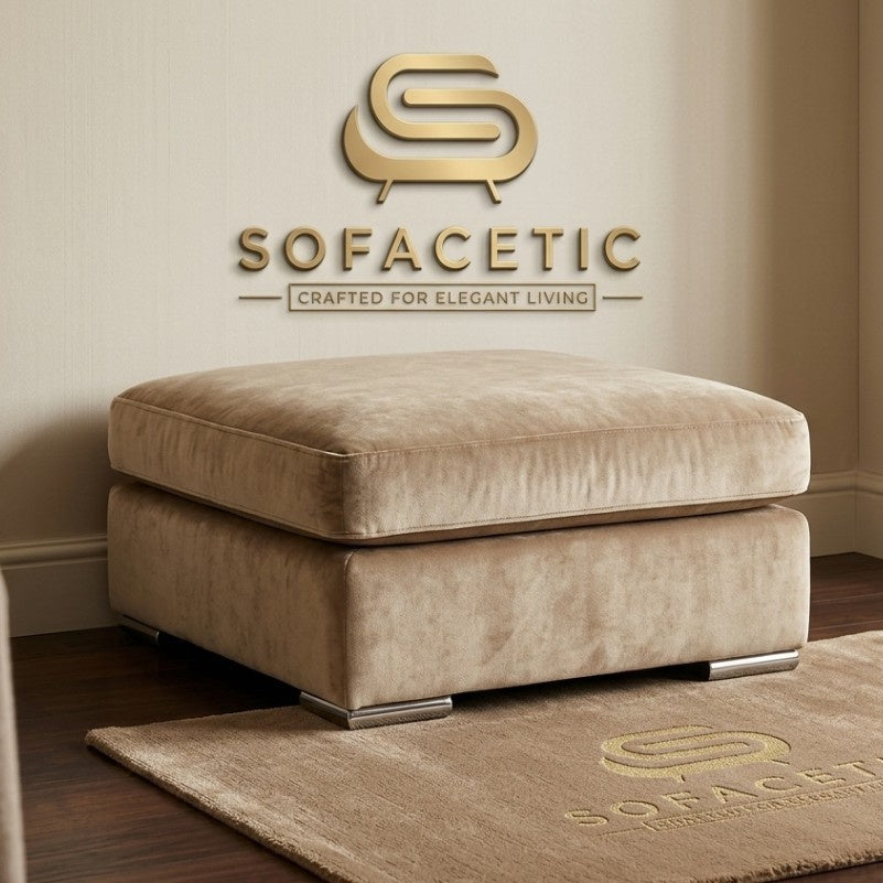 Simple Footstool in Plush Velvet Fabric