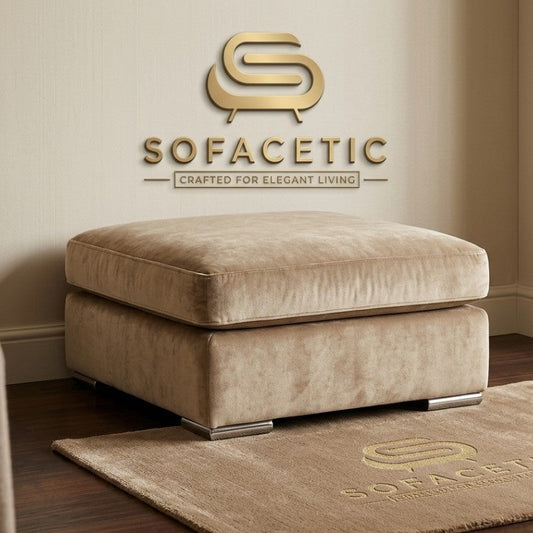 Simple Footstool in Plush Velvet Fabric