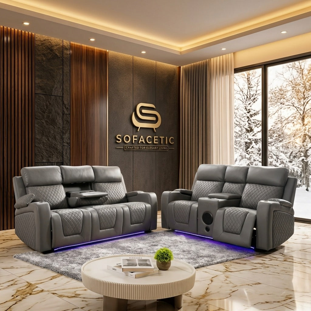 Florida Leather Suite Sofa Grey Set