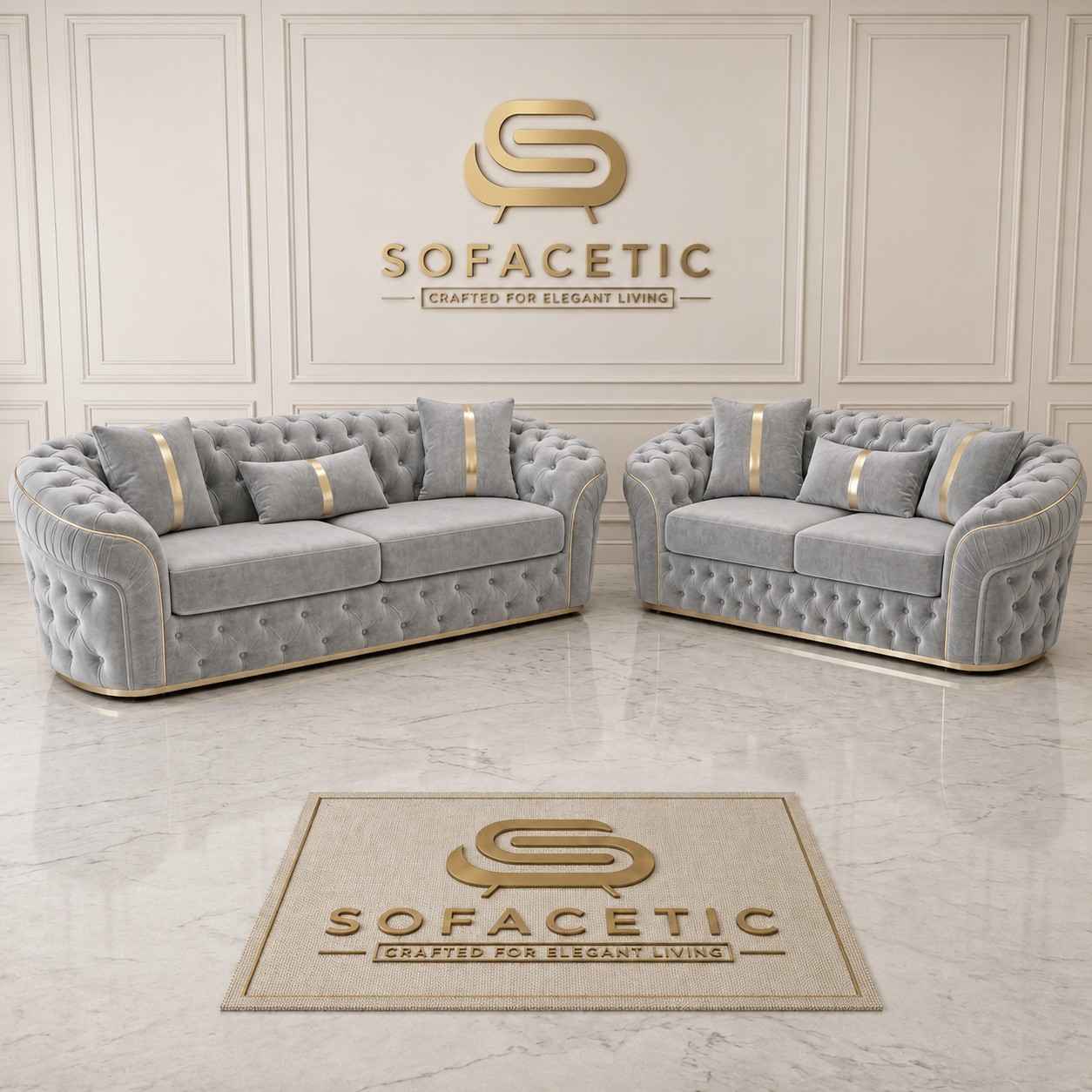 Madrid Plush Velevt Chesterfield Sofa Set