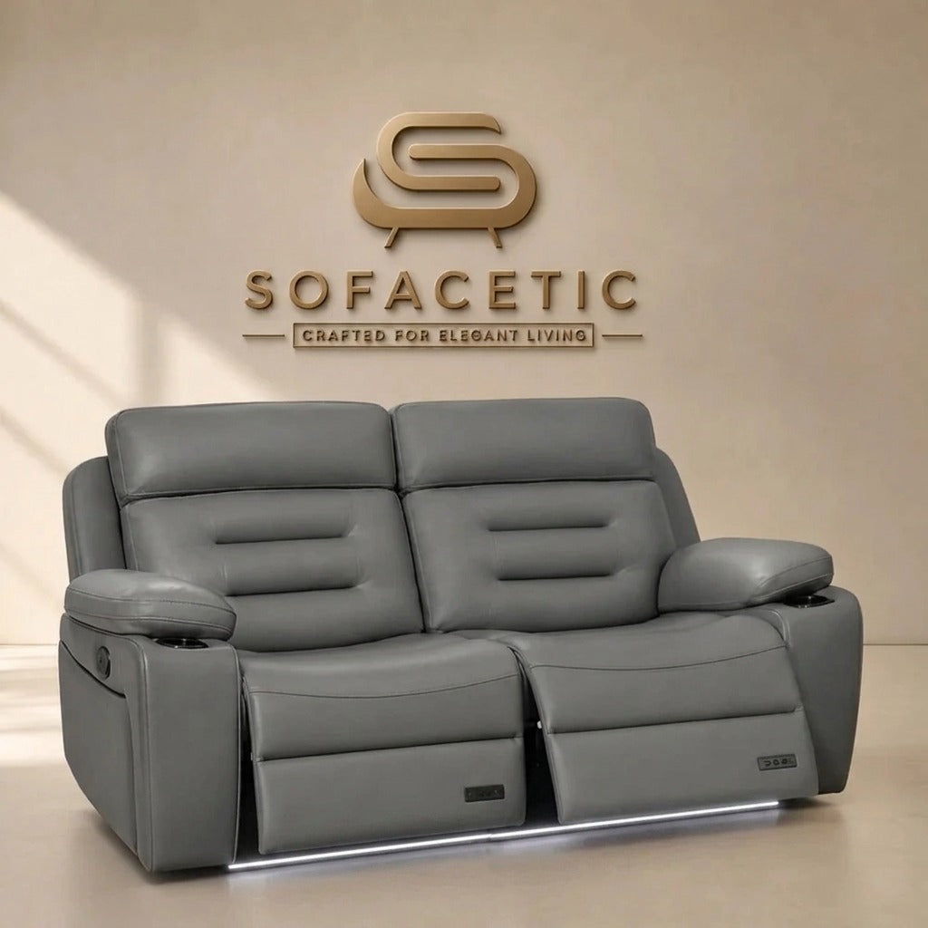 Hafsa Leather Suite Recliner Sofa Grey Set