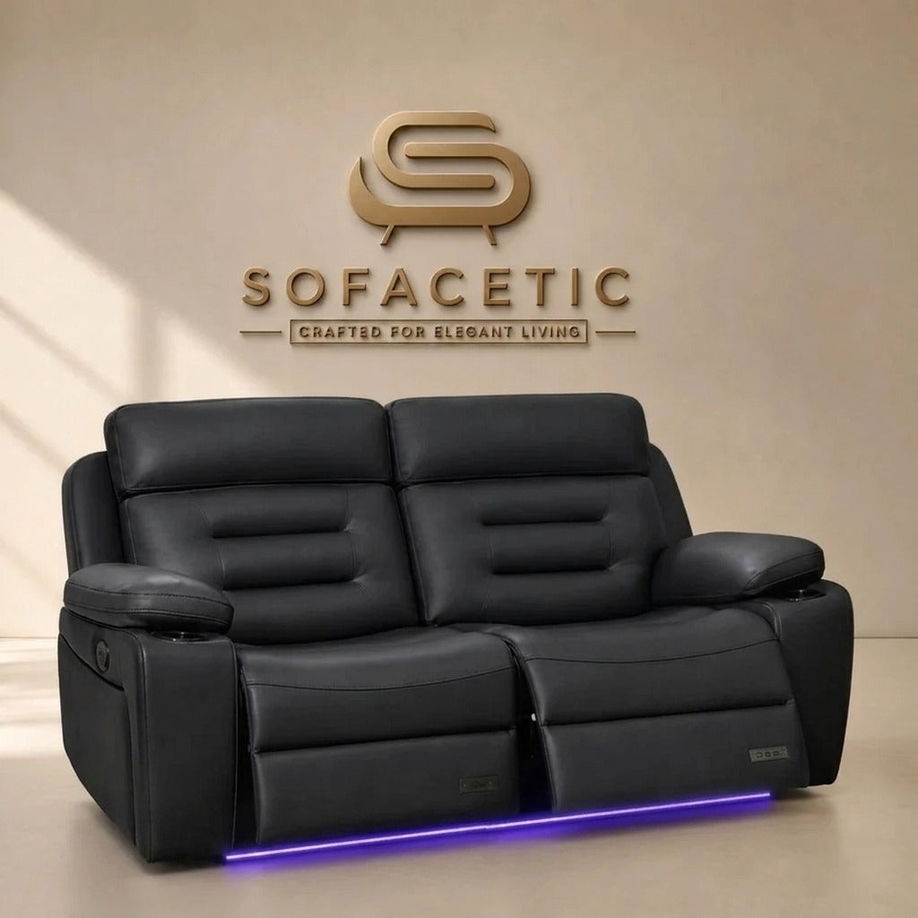 Hafsa Leather Suite Recliner Sofa Black Set