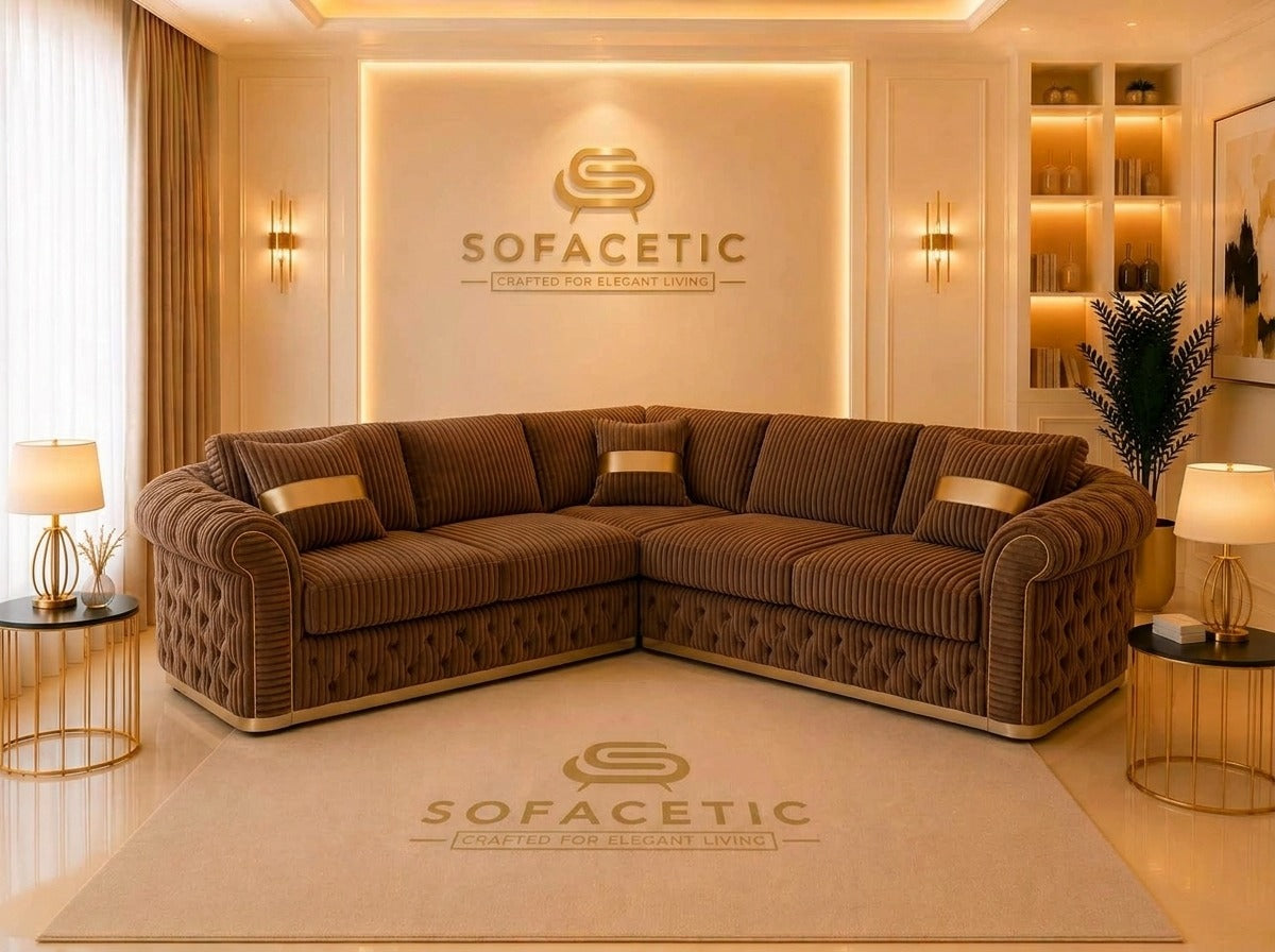 Madrid Jumbo Cord Fabric Chesterfield Sofa Set