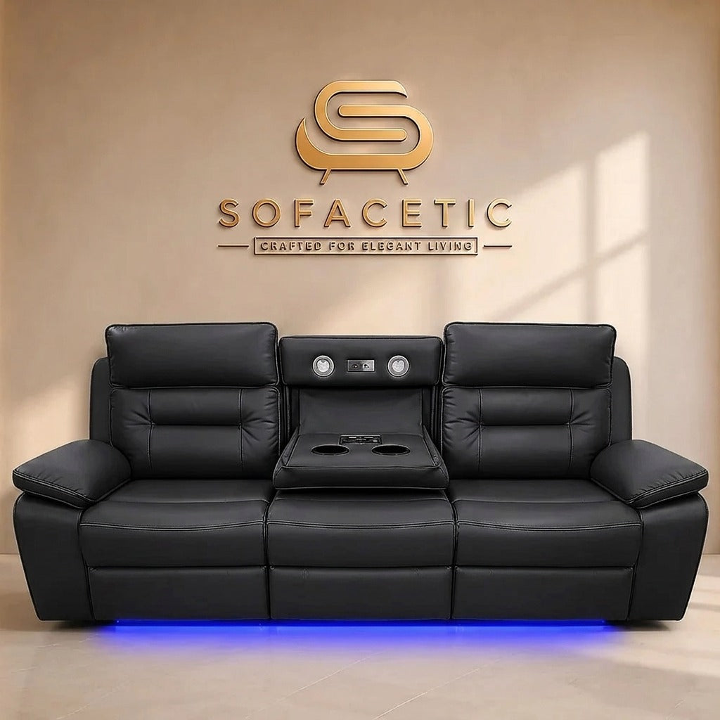 Hafsa Leather Suite Recliner Sofa Black Set