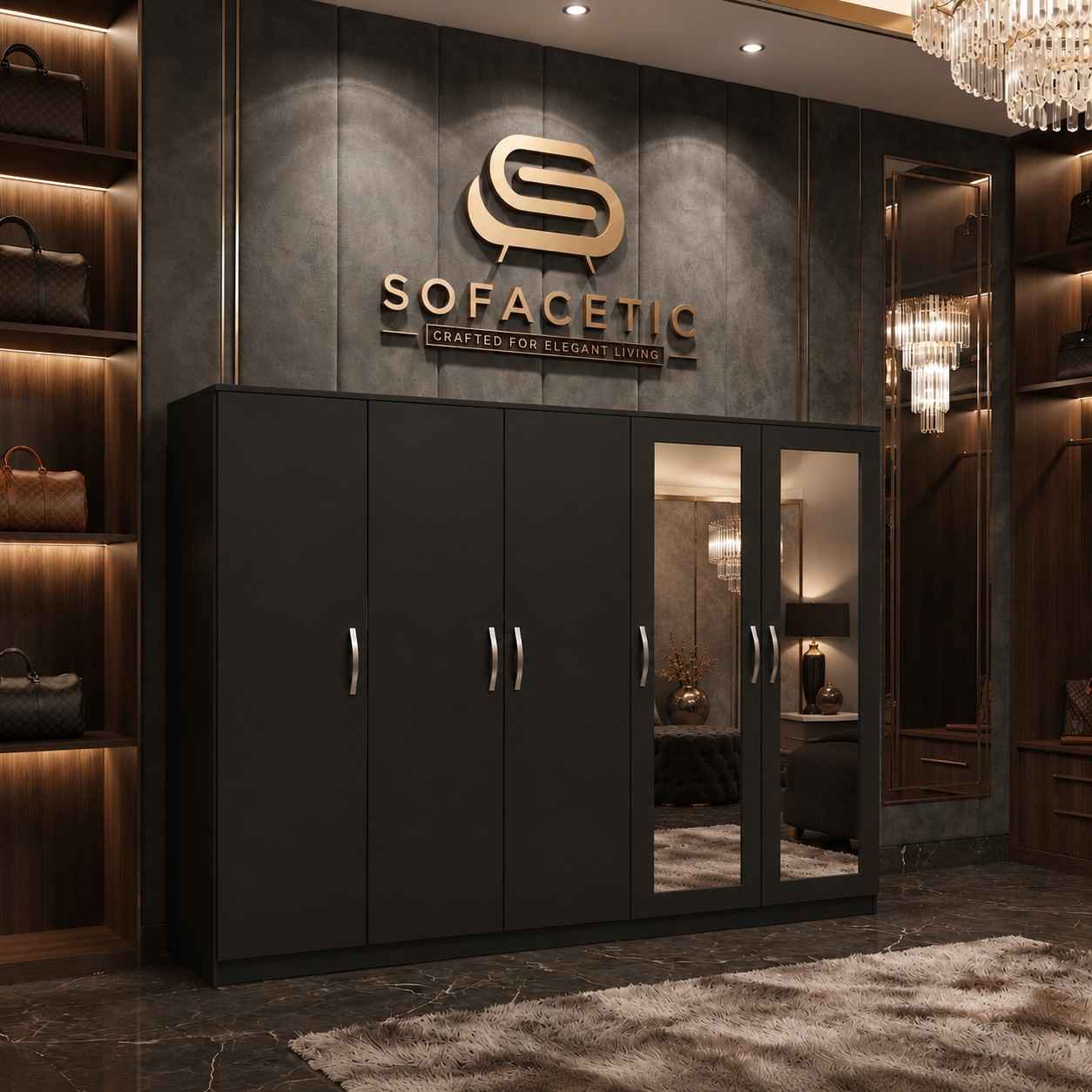 5 Door Black color Wardrobe