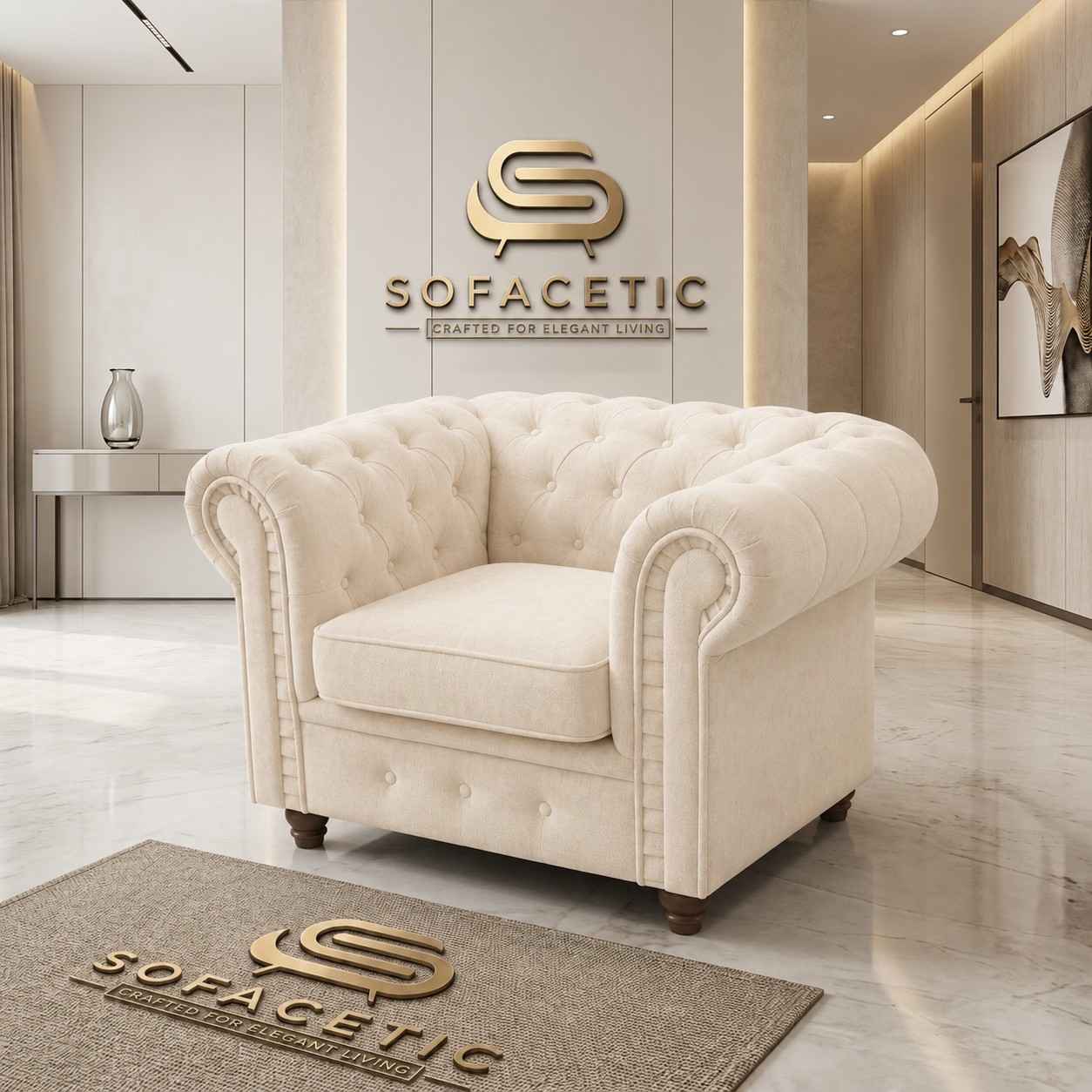 Olympia Chesterfield  Chenile  Sofa Set