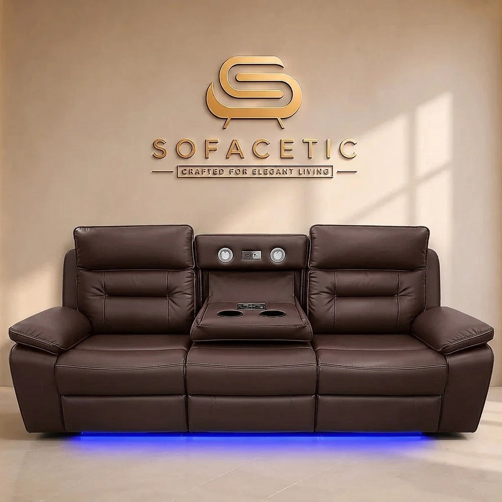 Hafsa Leather Suite Recliner Sofa Brown  Set