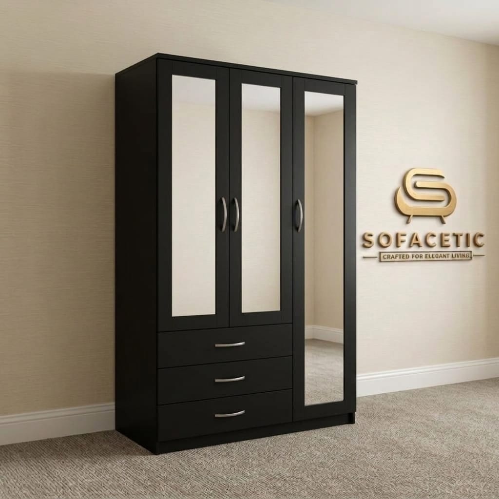 3 Door Black Color Wardrobe