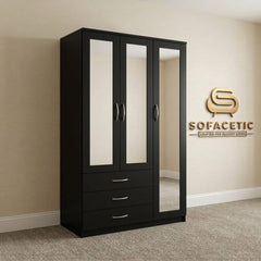 3 Door Black Color Wardrobe