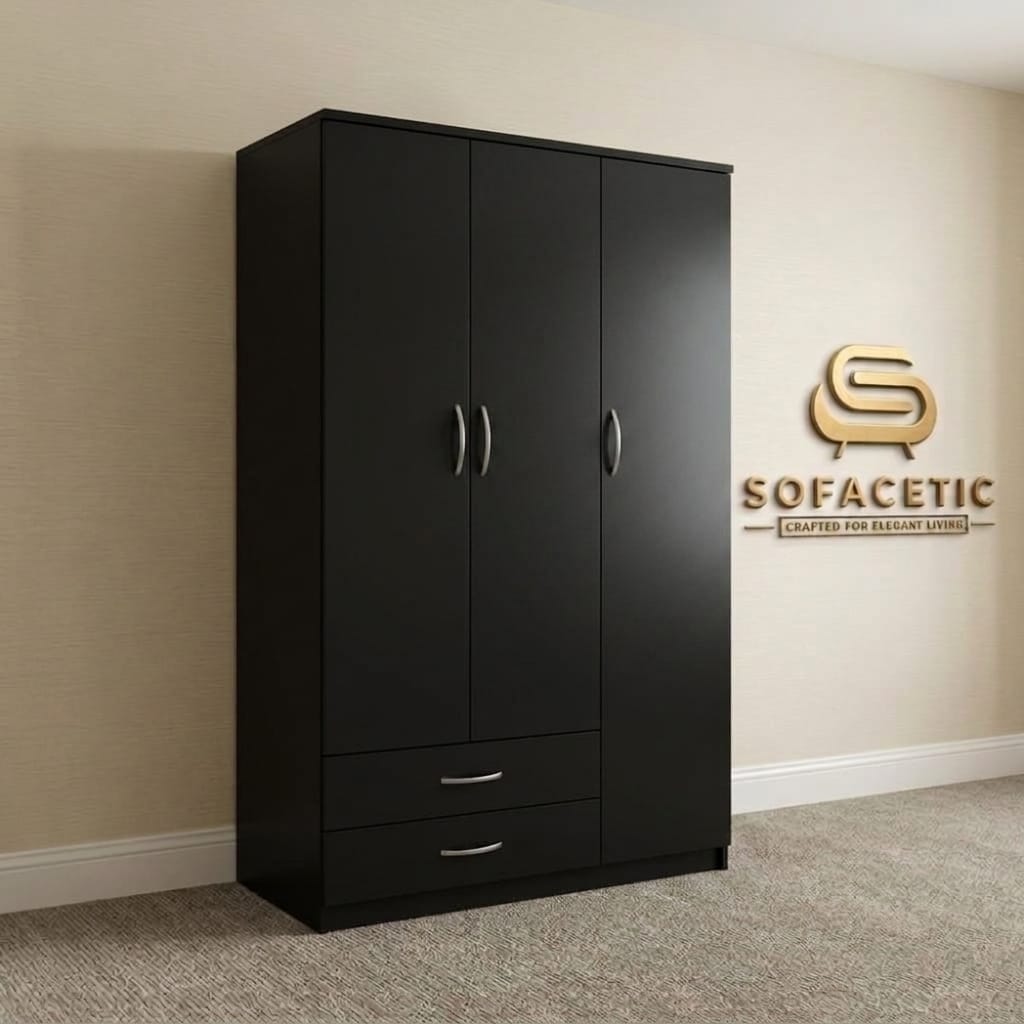 3 Door Black Color Wardrobe