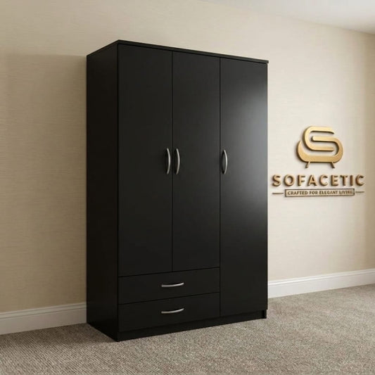 3 Door Black Color Wardrobe