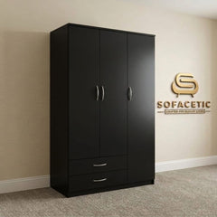 3 Door Black Color Wardrobe