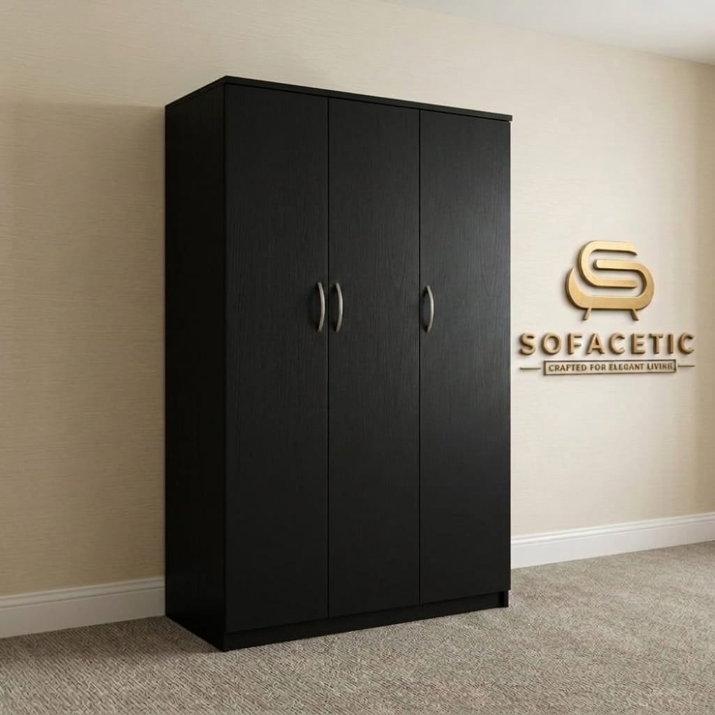 3 Door Black Color Wardrobe