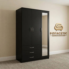 3 Door Black Color Wardrobe