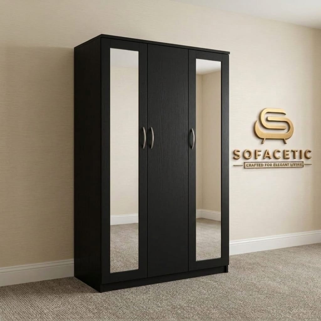 3 Door Black Color Wardrobe