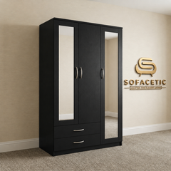 3 Door Black Color Wardrobe
