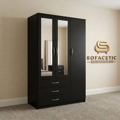 3 Door Black Color Wardrobe