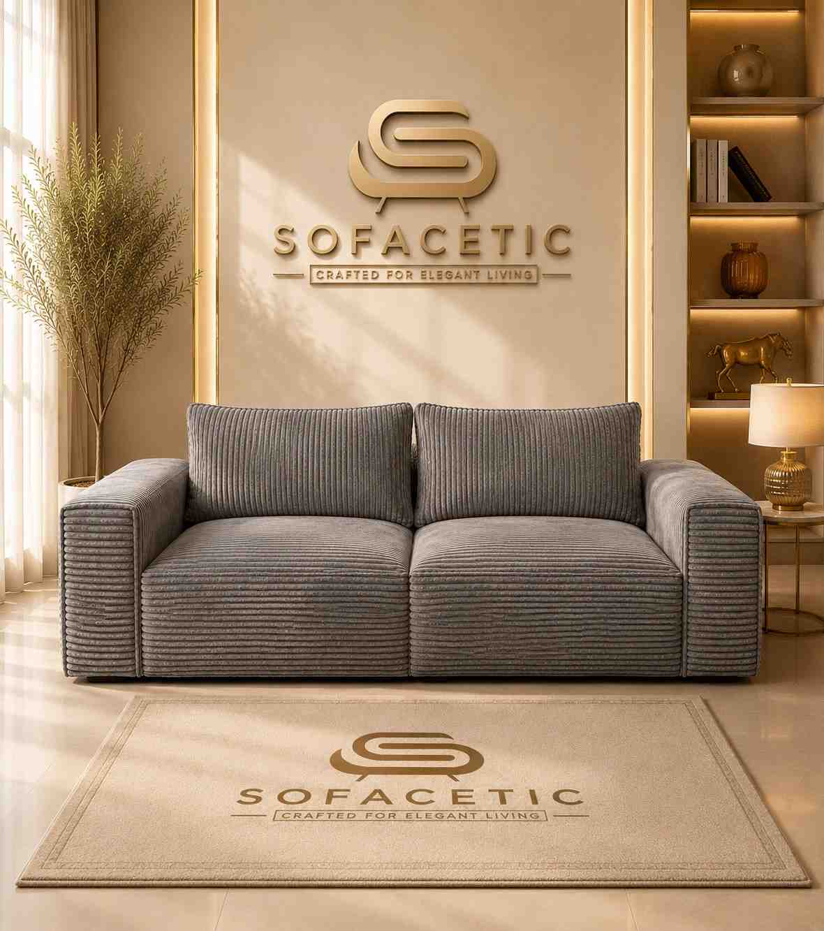 Salon Jumbo Cord Fabric Sofa