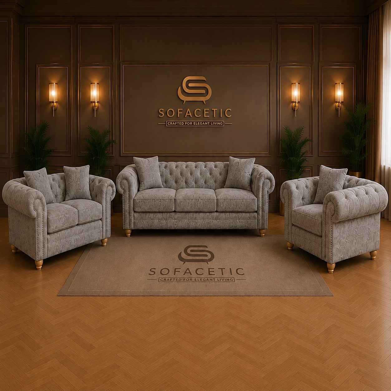 Olympia Ashwin Chenile Sofa Set