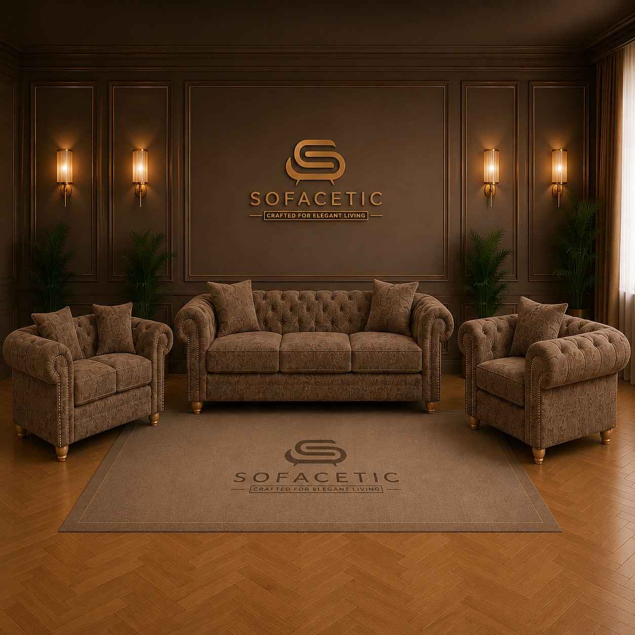 Olympia Ashwin Chenile Sofa Set