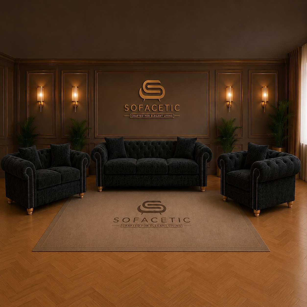 Olympia Ashwin Chenile Sofa Set