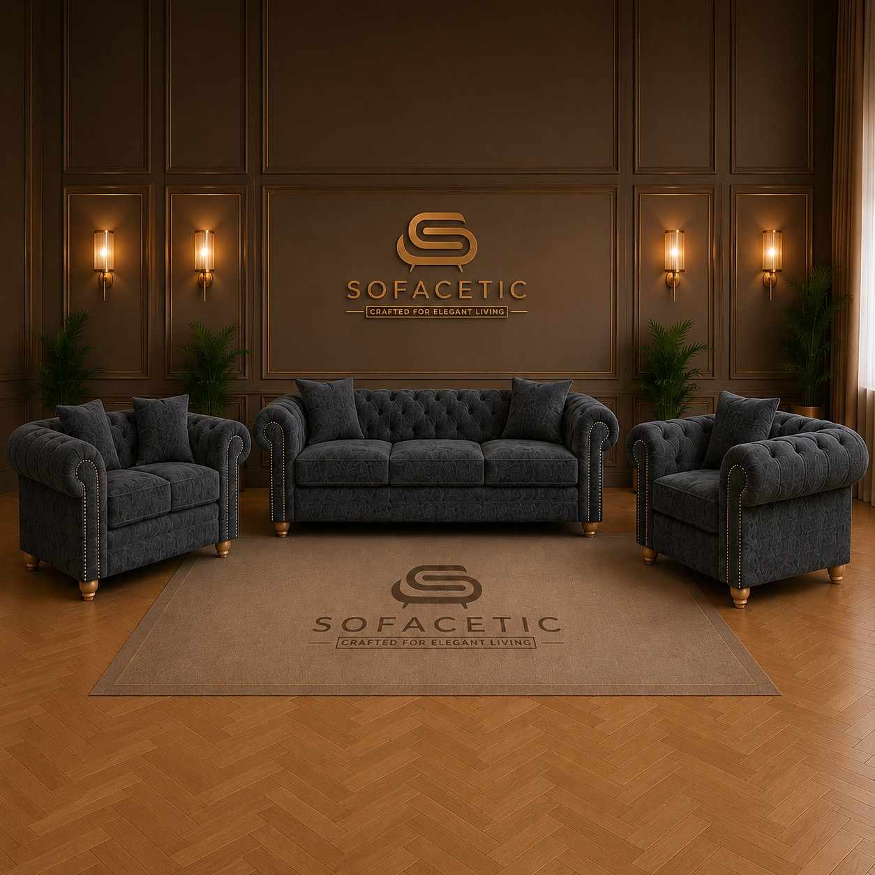 Olympia Ashwin Chenile Sofa Set