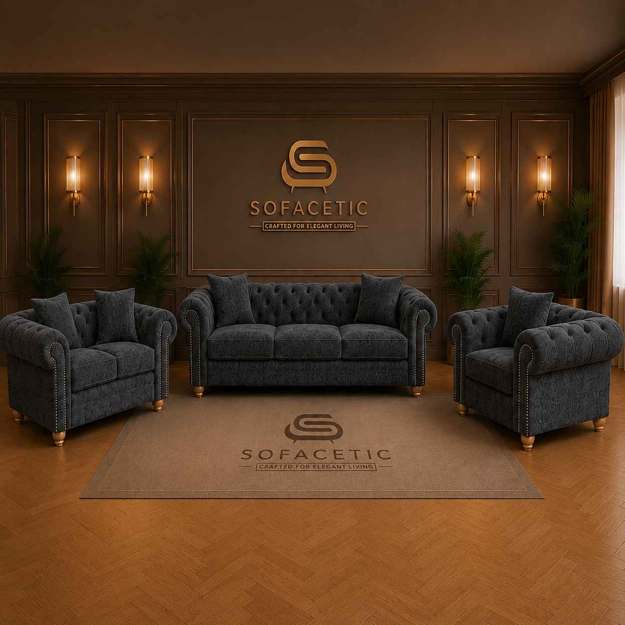 Olympia Ashwin Chenile Sofa Set