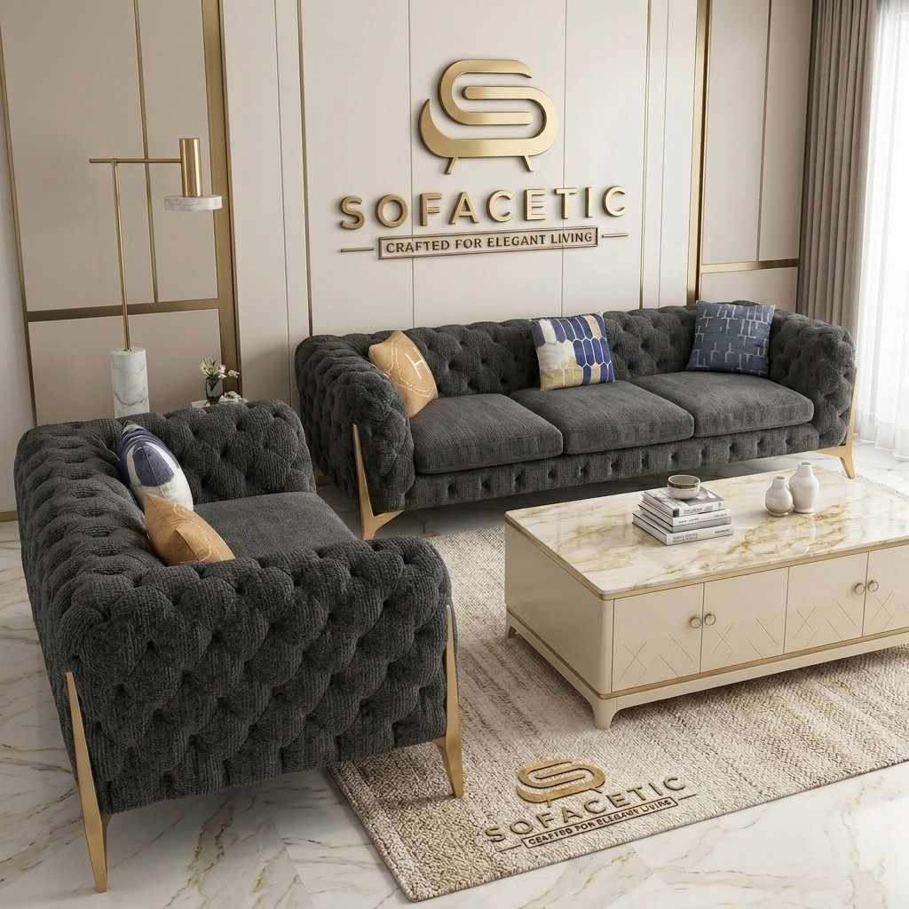 Italian Chenille Fabric Chesterfield Sofa Set