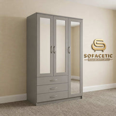 3 Door Grey Color Wardrobe