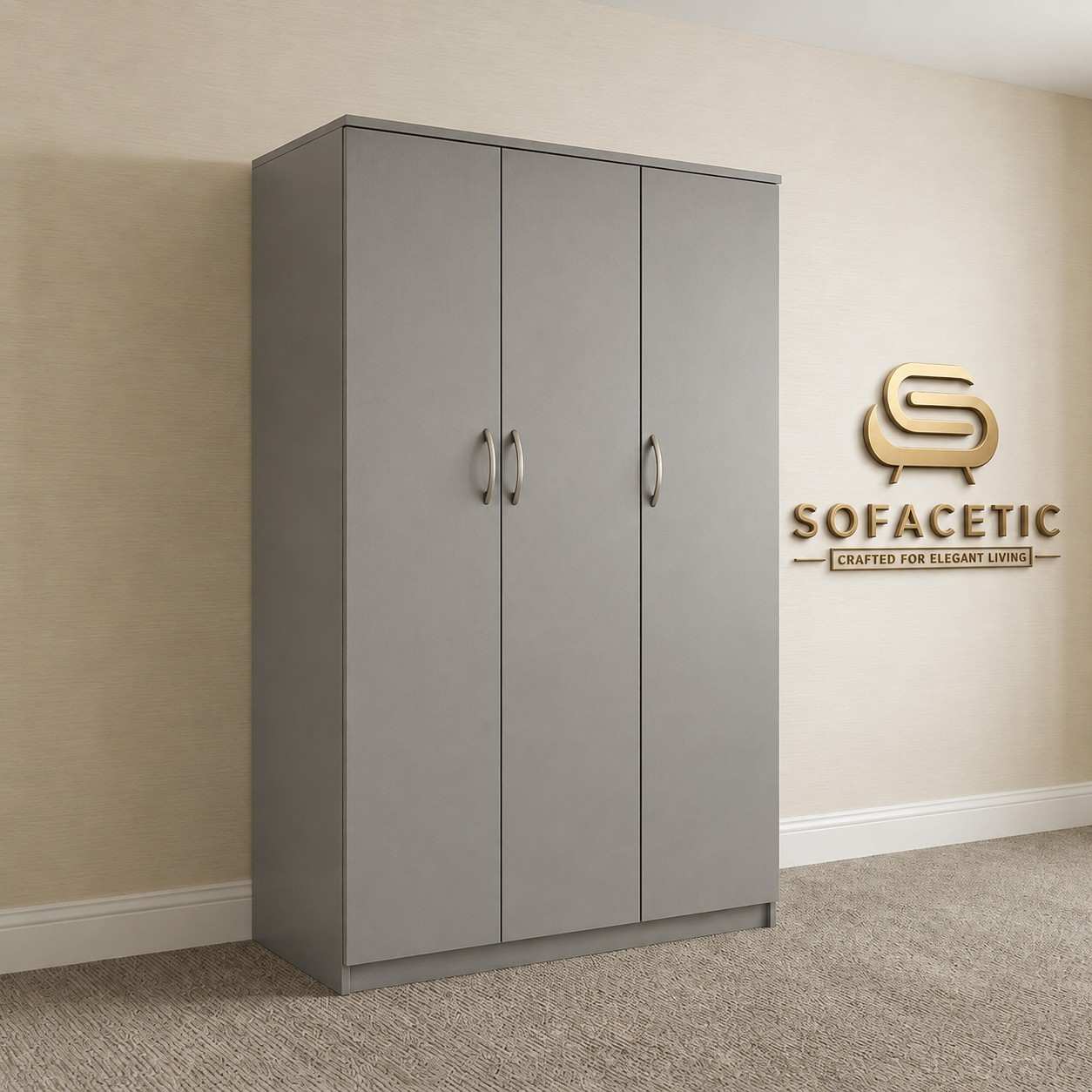 3 Door Grey Color Wardrobe