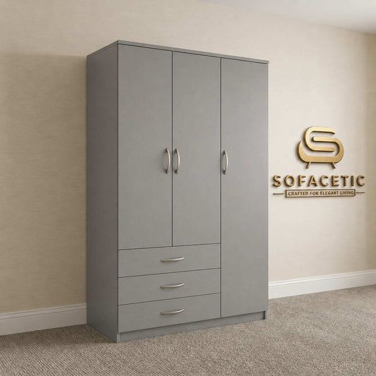 3 Door Grey Color Wardrobe