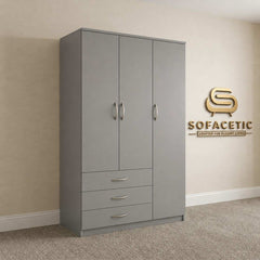 3 Door Grey Color Wardrobe
