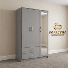 3 Door Grey Color Wardrobe