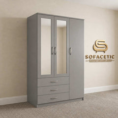 3 Door Grey Color Wardrobe