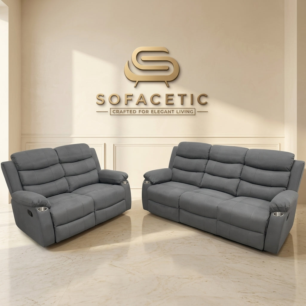 Sorrento Fabric Recliner Sofa Grey Set