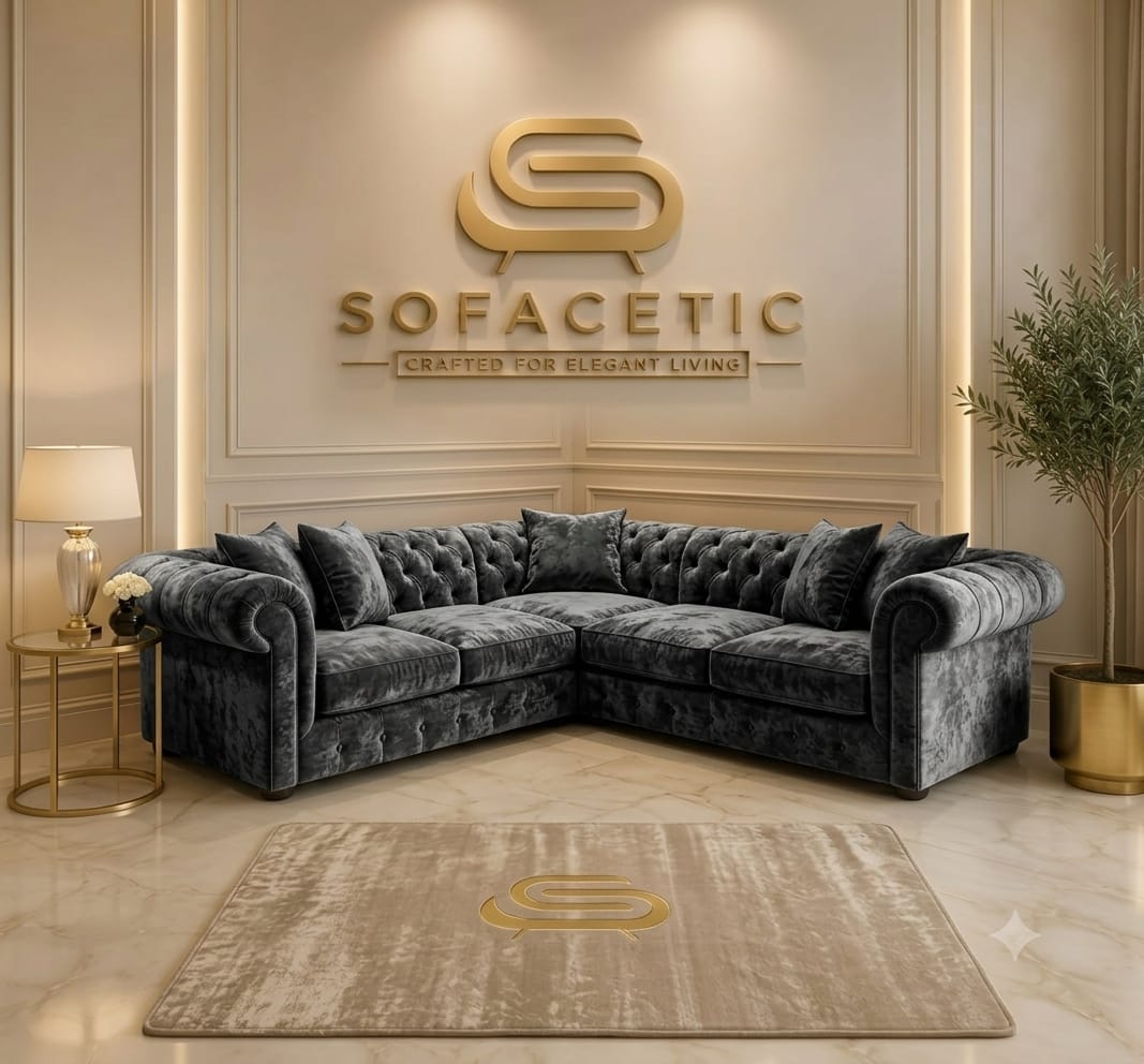 Rivo Crushed Velvet Fabric Sofa Set