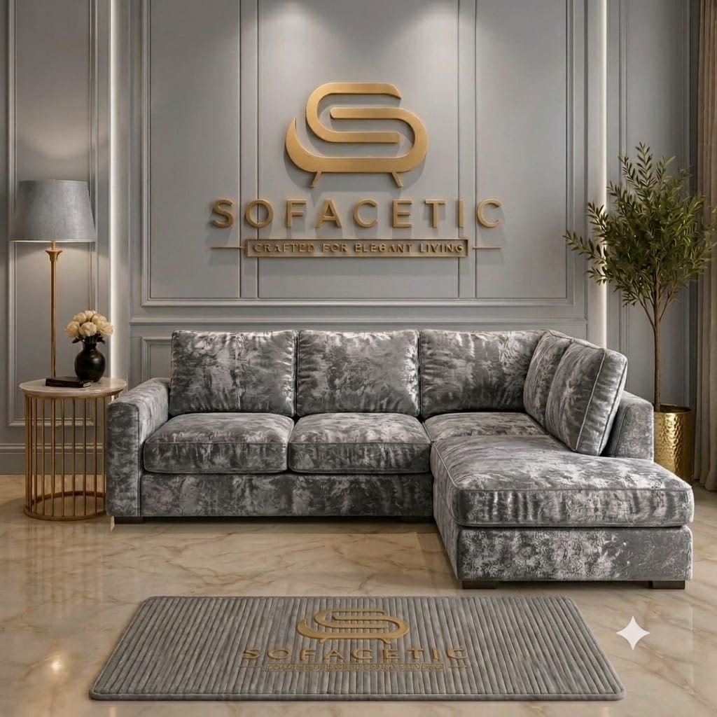 Rivo Crushed Velvet Fabric Sofa Set