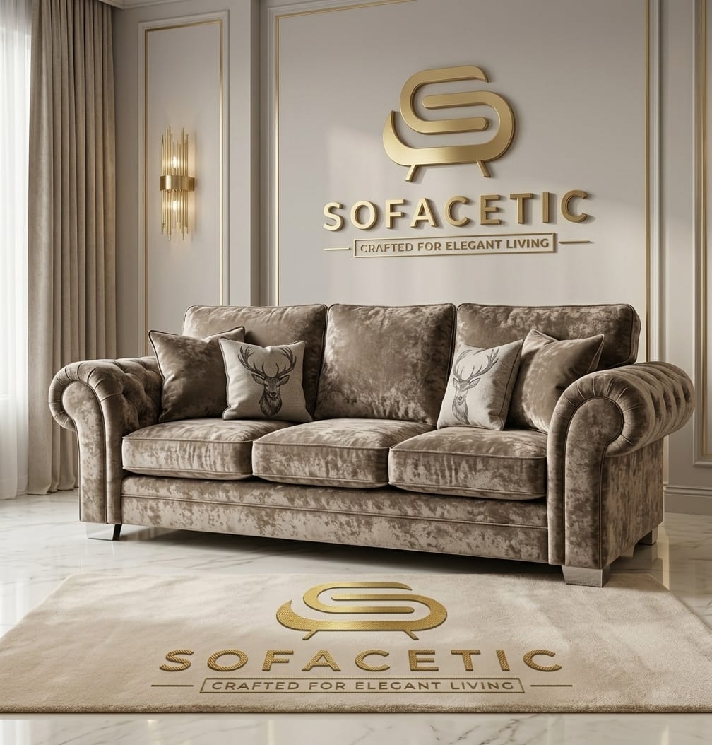 Brixa Crush Velvet Fabric Modern Sofa Set