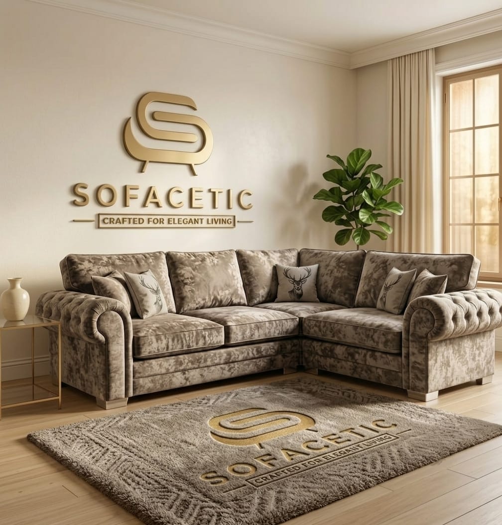 Brixa Crush Velvet Fabric Modern Sofa Set