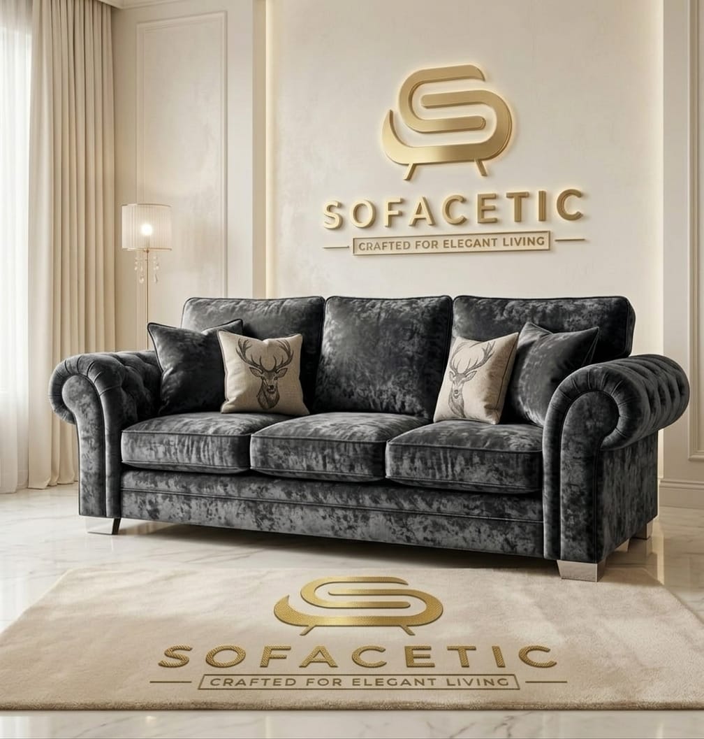 Brixa Crush Velvet Fabric Modern Sofa Set
