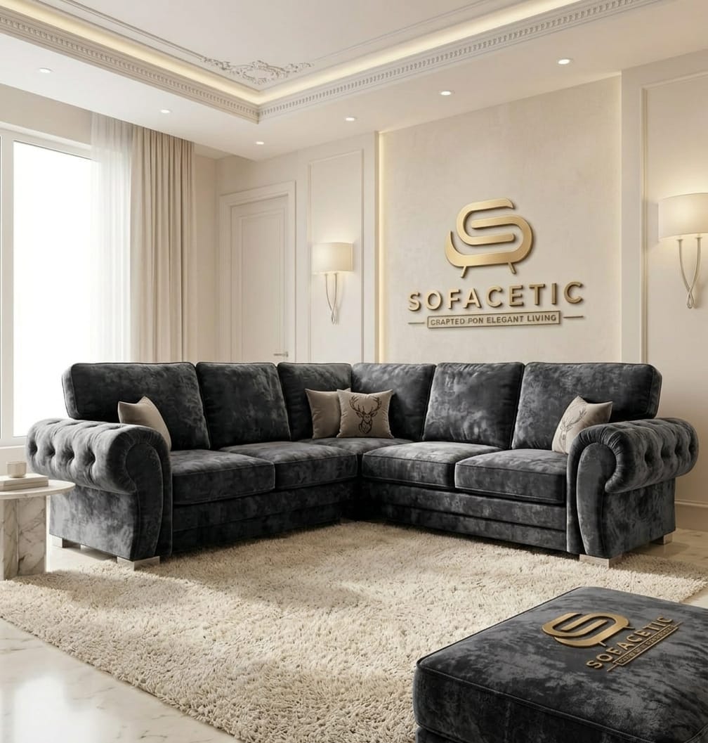 Brixa Crush Velvet Fabric Modern Sofa Set