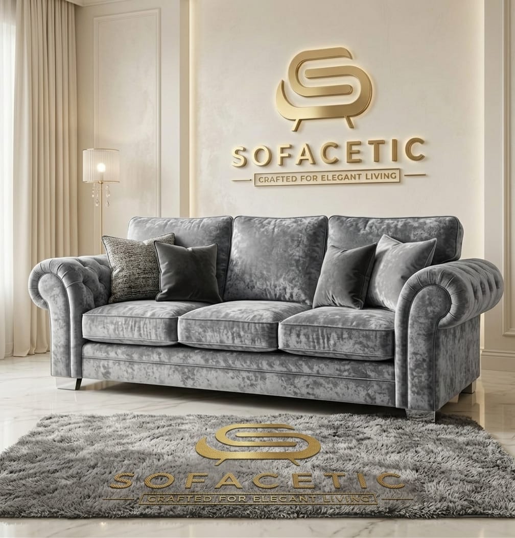 Brixa Crush Velvet Fabric Modern Sofa Set