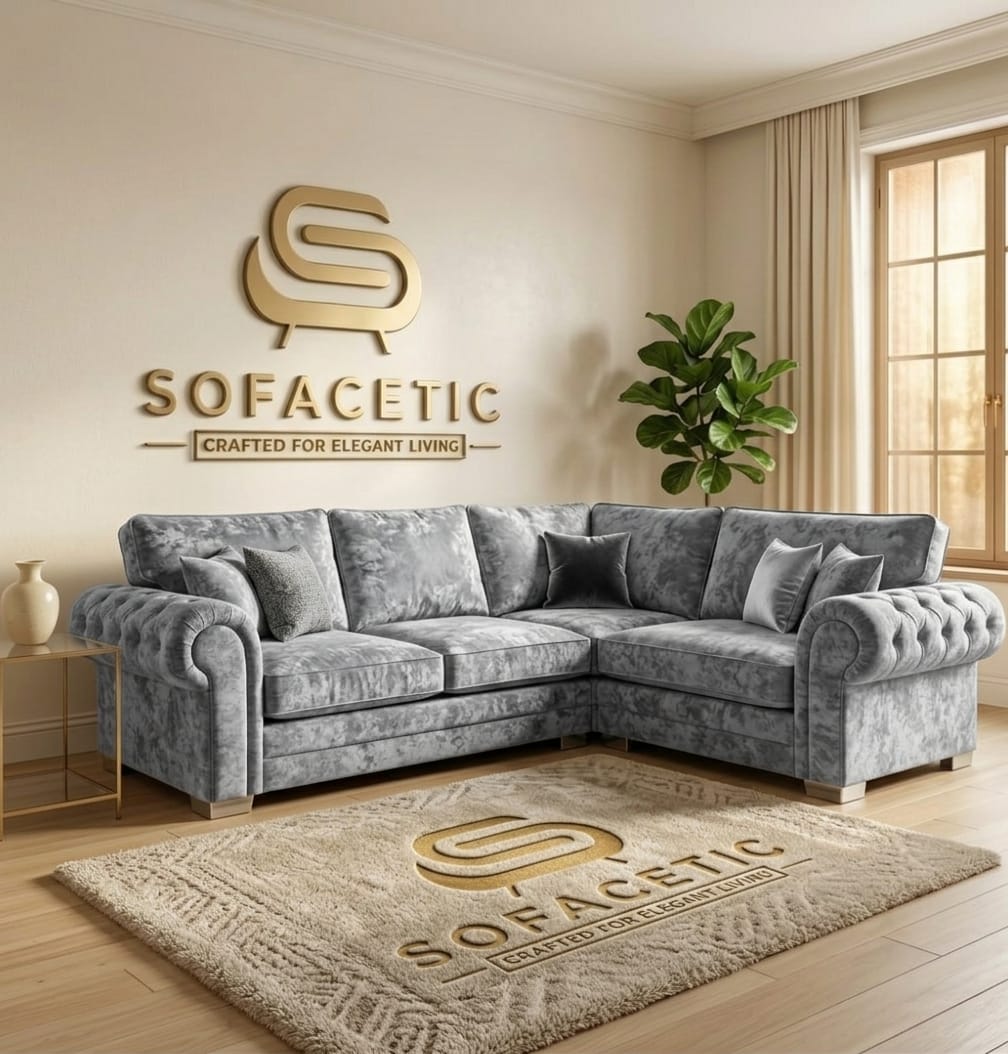 Brixa Crush Velvet Fabric Modern Sofa Set