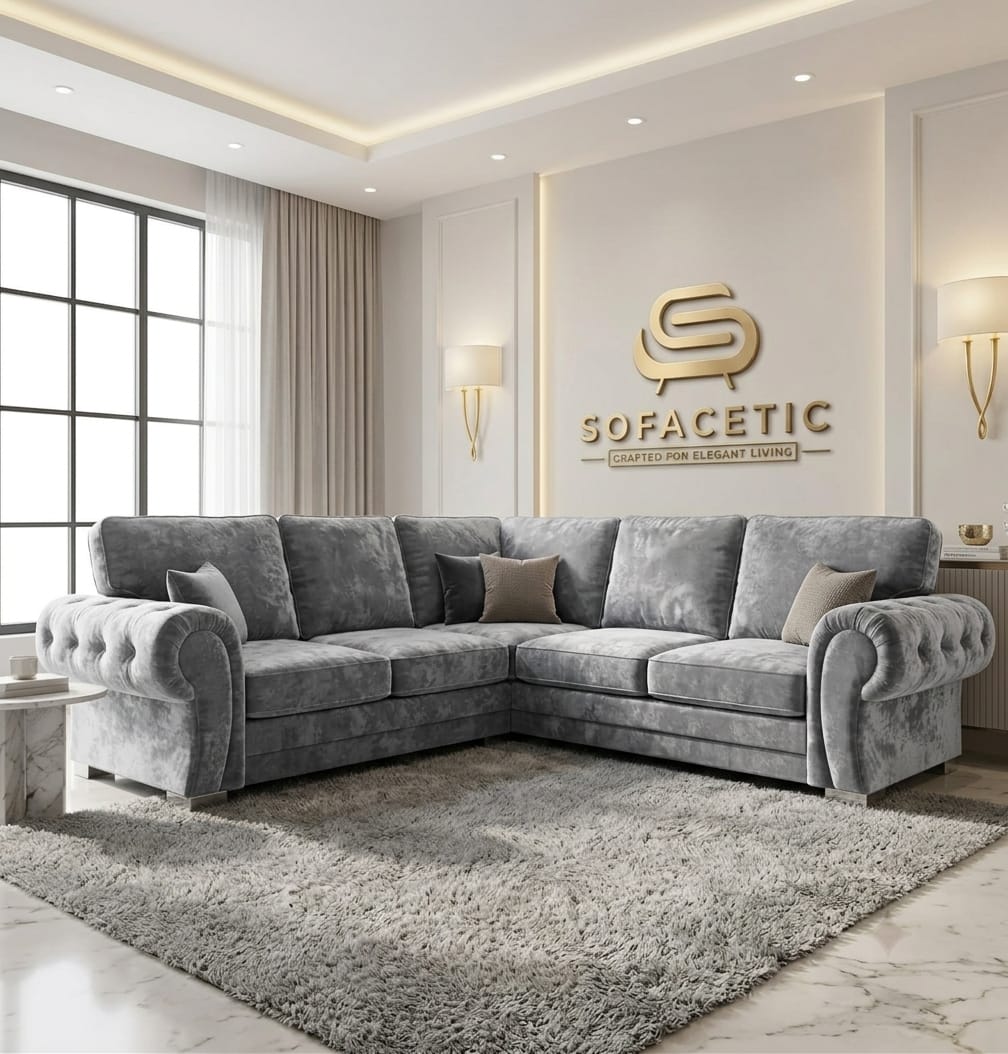 Brixa Crush Velvet Fabric Modern Sofa Set