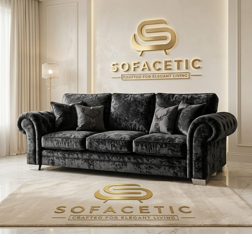 Brixa Crush Velvet Fabric Modern Sofa Set