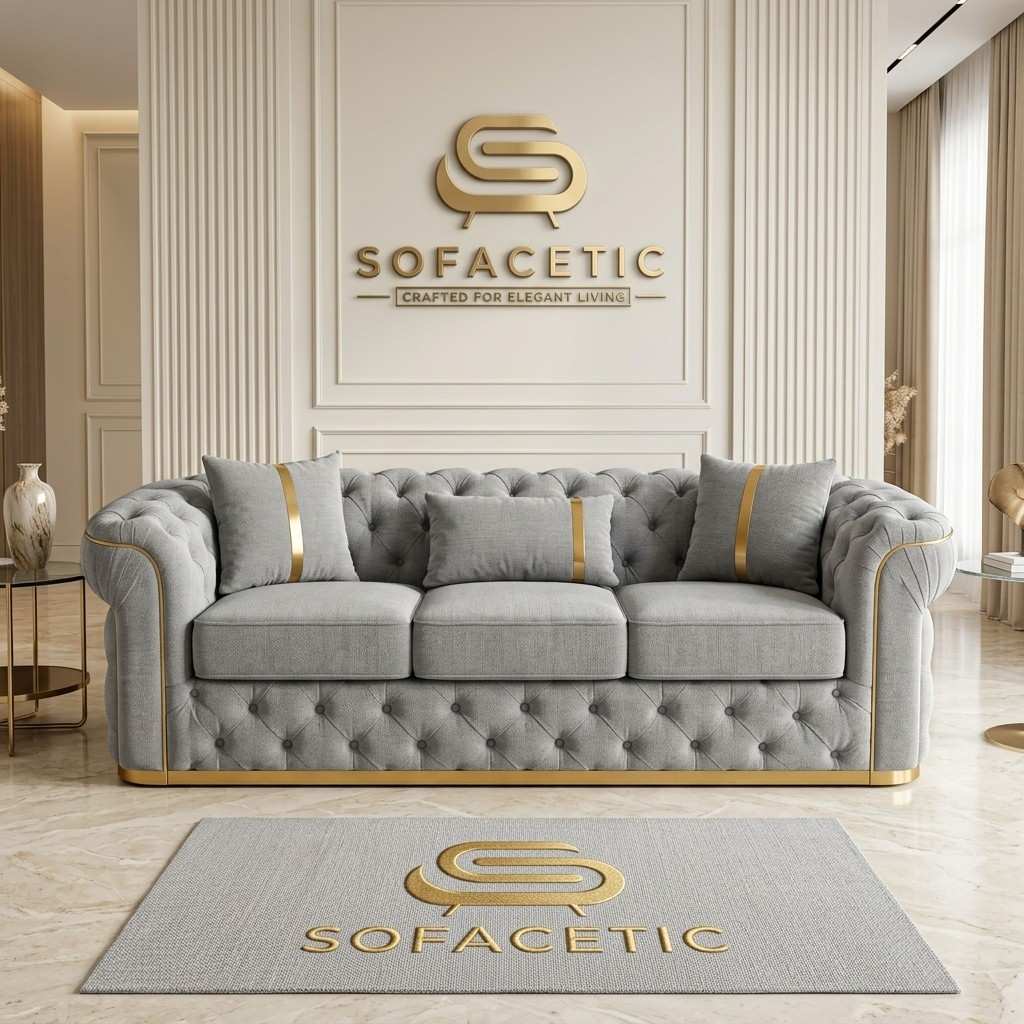 Madrid Chenile Fabric Chesterfield Sofa Set