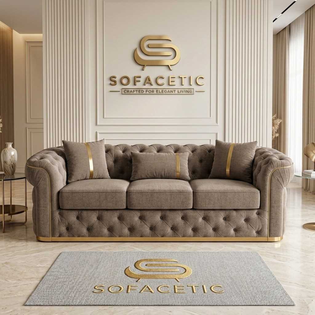 Madrid Chenile Fabric Chesterfield Sofa Set