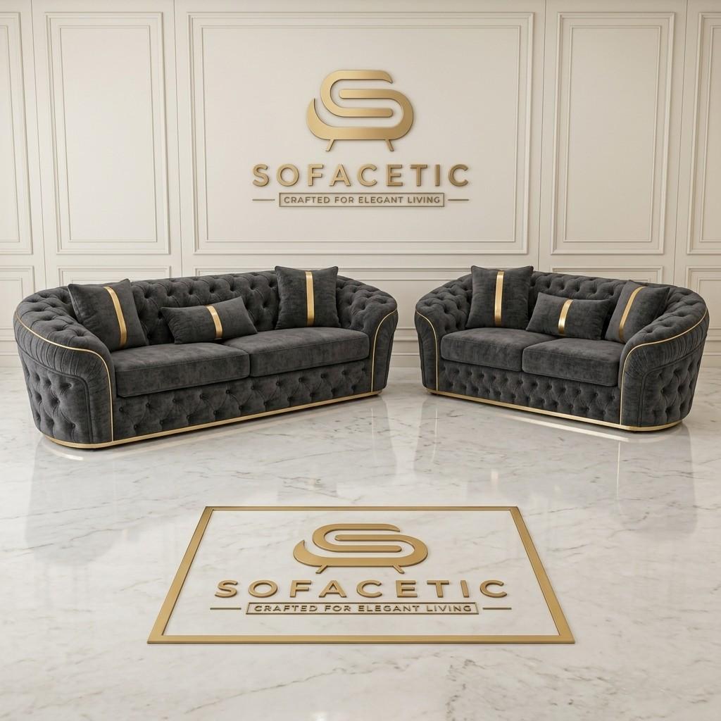 Madrid Chenile Fabric Chesterfield Sofa Set