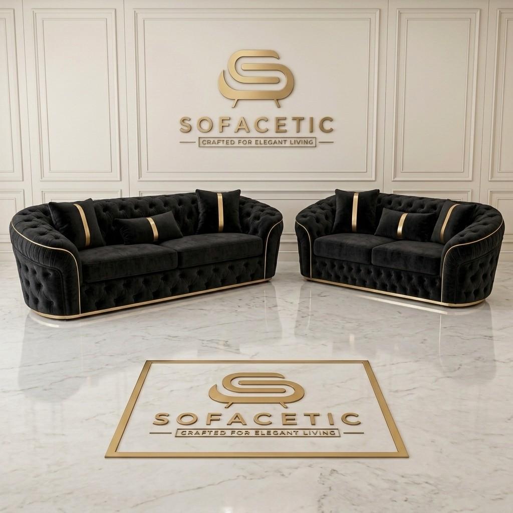 Madrid Chenile Fabric Chesterfield Sofa Set