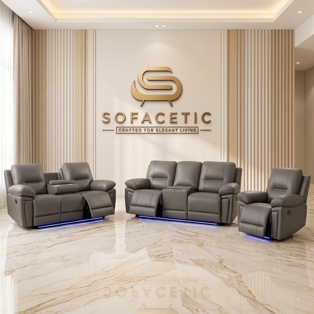 Sara Leather Suite Sofa Grey Set